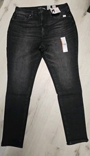 Time And Tru Womens High Rise Curvy Skinny Jeans Black Wash Size 14 Regular NWT