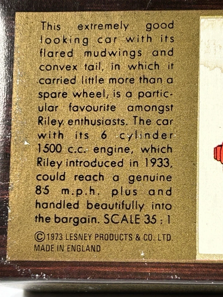 Matchbox Models of Yesteryear Y-3 1934 RILEY MPH Red 1:35 1978 Lesney - Image 3 of 4