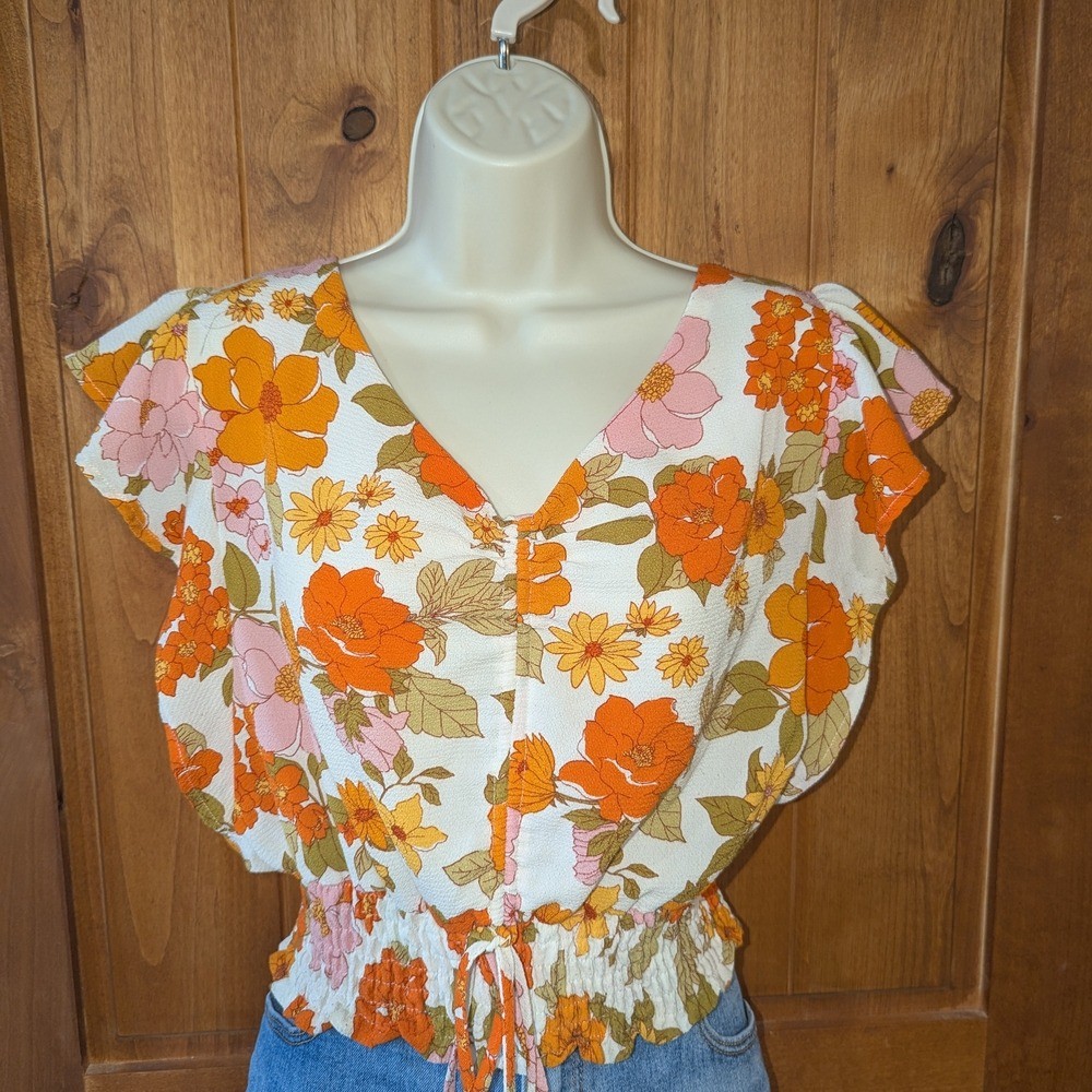Monteau Pink and Orange Ruffled Blouse