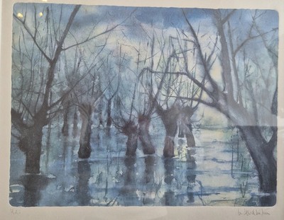 Originale Lithographie '' Monochrome Landschaft '' Handsigniert & H.C.