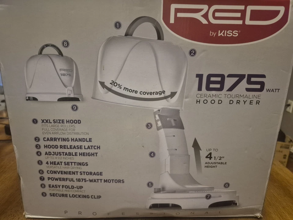 Фен для волос Red by Kiss Professional 1875 Вт керамический турмалин капюшон (в коробке) - Изображение 4 из 4