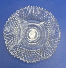 Indiana Glass Diamond Point  Ruffled Rim Cut Round Candy Dish Clear 7"