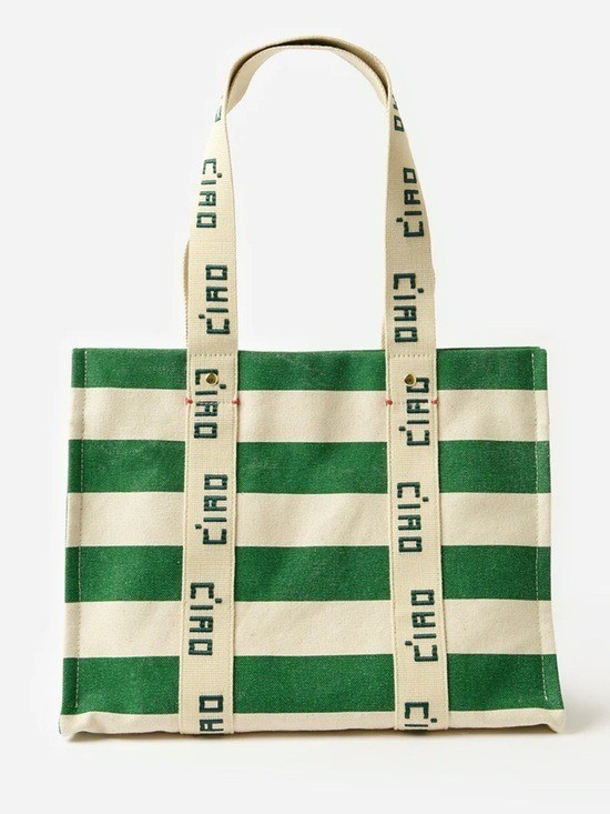 Clareさま専用 Clare V. Canvas Palm Green and Natural Stripe Ciao Tote Handbag
