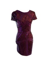 Lulus Purple Floral Sequin Embroidered Mini Dress Short Sleeve Round Neck XS