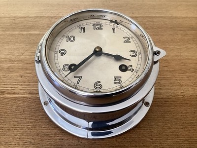 HERMLE Eight Day Ships Clock ~ SHIPS BELLS ~ Lovely Condition & Fully Working