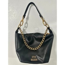 Steve Madden Black Faux Leather Shoulder Bag Gold Chain Accent