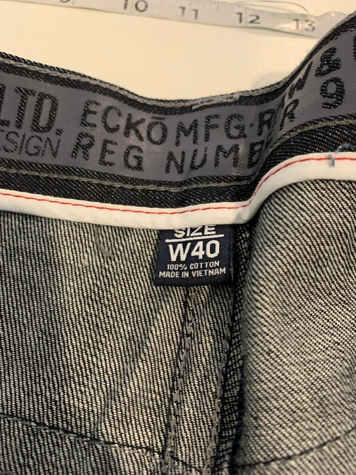 Pantalones Cortos Ecko Jean 40 Lavado Oscuro Dragón Bordado Y2K Pantalones Cortos Sueltos Patinador Grunge Foto 3 de 4