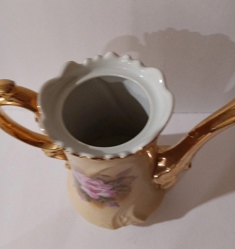 Vintage Lefton Heritage Rose Coffee Pot 9” Brown Floral Handpainted #NE1866 - Picture 5 of 10