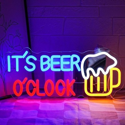 It's Beer O'Clock LED Neon Schild Dimmbar USB Bier Bar Deko 37x16cm