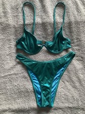 Metallic Shiny Turquoise Blue South Beach Underwired Bikini UK 8 10
