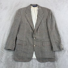 VTG Polo Ralph Lauren Blazer Jacket 42 Glen Check Silk Linen Wool 80s 90s USA
