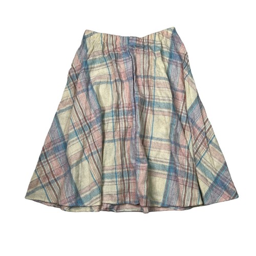 Vintage 80s Pastel Plaid A-Line Knee Length Skirt Sparkle Pink Blue Girls 14