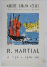 [AFFICHE D'ART] R. MARTIAL : Voilier rouge sur fond bleu #Gérard #Paris, 1961
