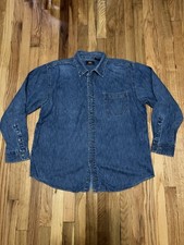Route 66 Blue Denim Style 100 Cotton Long Sleeve Shirt Men  s Single Pocket XL
