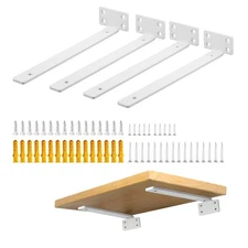Floating Shelf Brackets White, 4 Pcs L Brackets for Shelves,10'' Hidden Invis...