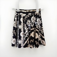 VTG Girls Black/White/Gold Floral baroque Pleated Flare Knee Skirt Formal
