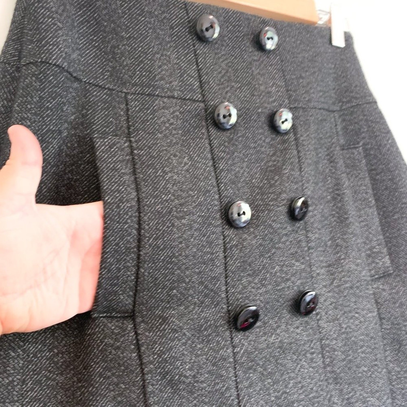 Zara Basic Herringbone Wool Blend Button Front Po… - image 5