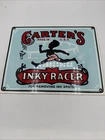 Vintage Carters Inky Racer Tin Sign Antique Advertising  Memorabilia 11.5x9”