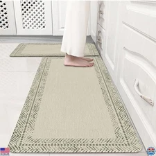 Chic Sage Green Vintage Boho Kitchen Rug Set [2 Pieces] - Anti-Fatigue Non-Slip
