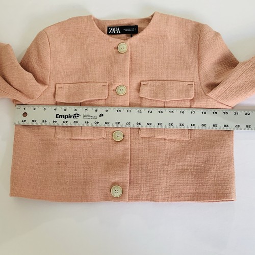 NWT ZARA Cropped Blazer Jacket M Pastel Pink Textured Button Coquette Preppy - Picture 7 of 10