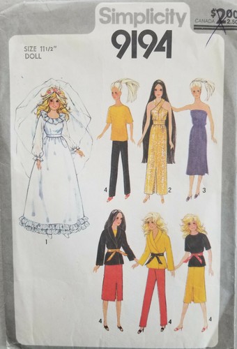 Simplicity Schnittmuster 11 1/2" Barbie Puppenkleidung 163 zur Auswahl - Bild 140 von 156