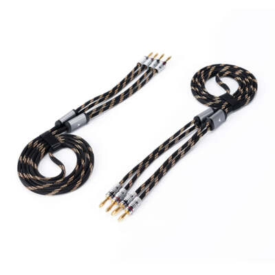 2PCS 1.8M Fosi Audio Nylon Braided Hi-Fi Speaker Cable With Gold-Plated Banana