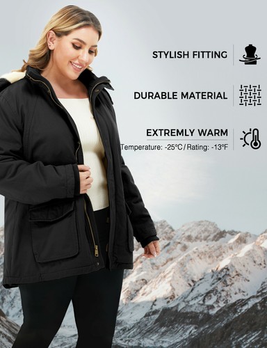Soularge Damen Winter Parka Jacke Übergröße Jacke mit abnehmbarer Kapuze - Bild 18 von 48