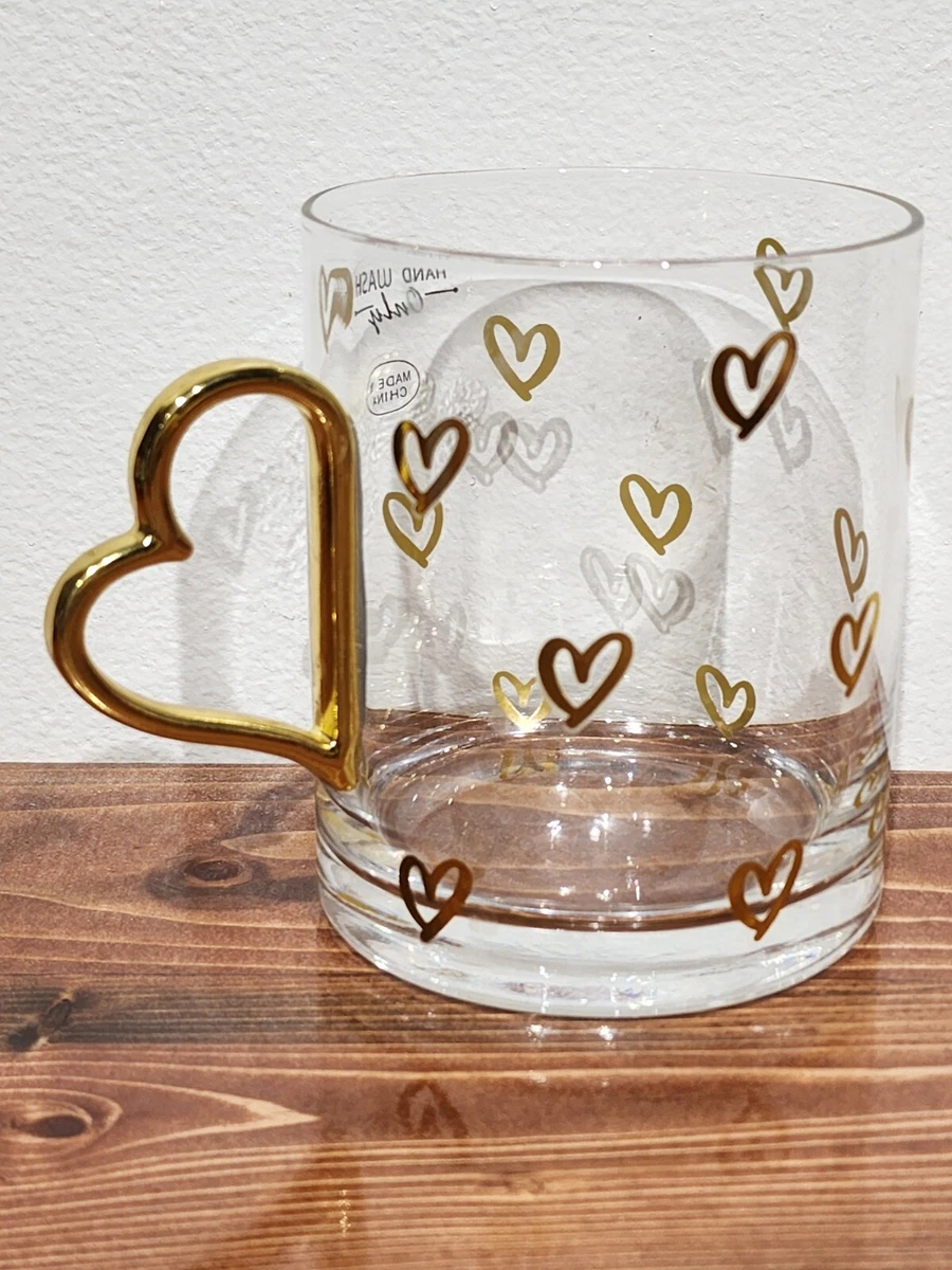 Gold Heart Glass Coffee Mugs, Glass Coffee Cups