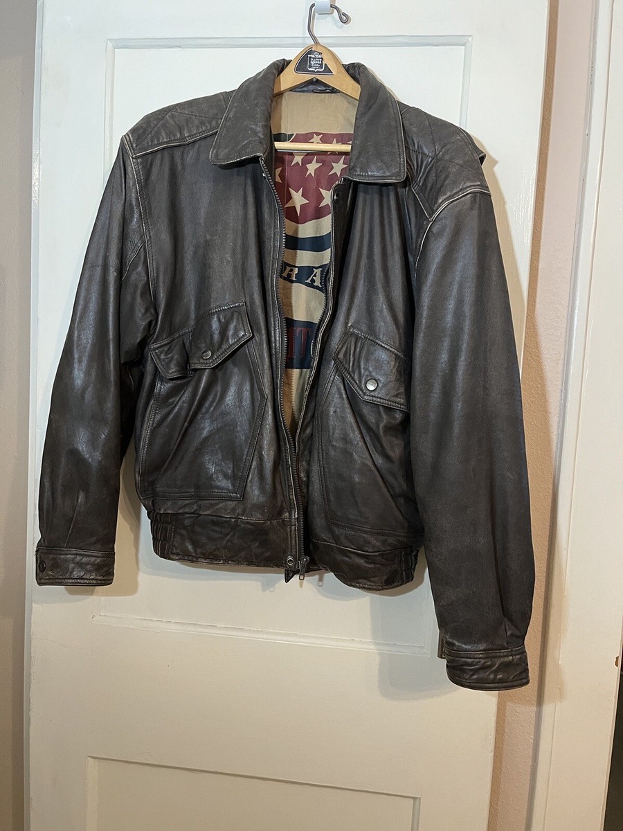Mirage Leather Brown Bomber Jacker Mens Size L Full Zip Aviation