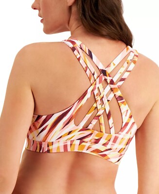 Ideology Strappy Back Wire Free Wicking Sports Bra Peachberry Printed Medium