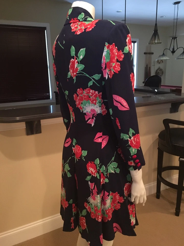 Vestido Abrigo Vintage Christian Lacroix Estampado Seda Alta Costura Italia Talla US 6 Foto 3 de 4