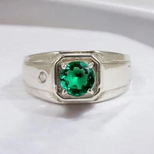 Emerald Oval Cut Gemstone With 925 Sterling Silver Ring For Men's #945