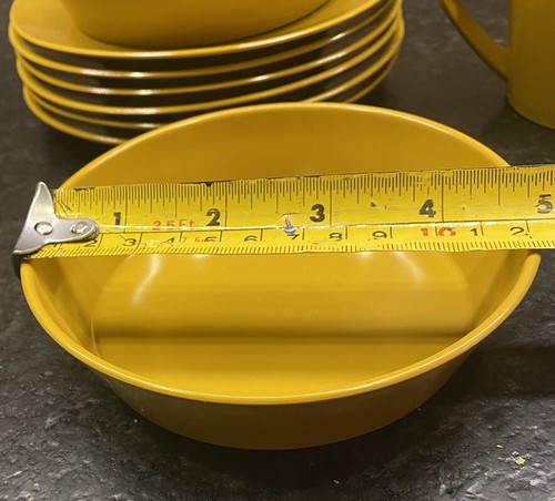 Vintage Harvest Gold Melamine Mustard 6 Dessert Plates and 7 bowls 1 Coffee Cup - Picture 6 of 9