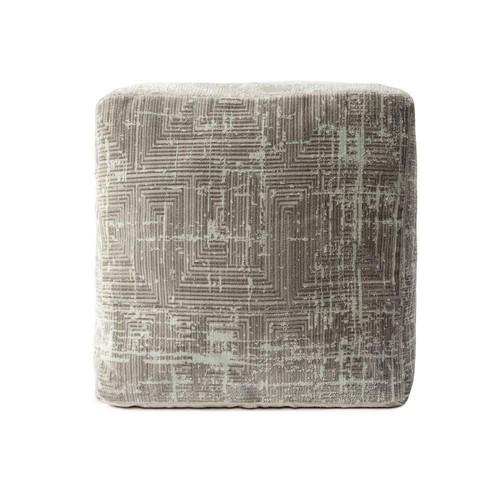 LR Home Pouf 18"x18" Gray/Ivory Polyester Cube Distressed Medallion Ultra-Soft - Picture 3 of 5