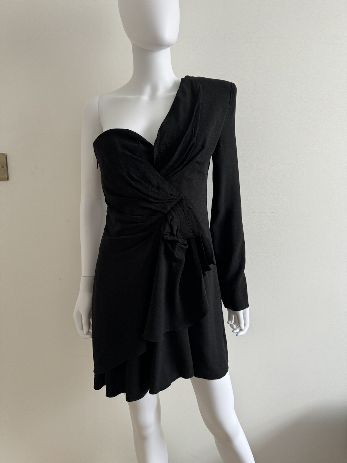 £3000 Autentico Saint Laurent Nero Una Manica Impreziosito da Fiocco Mini Abito a Strati 12