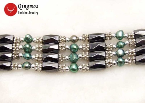"Pulsera de perlas naturales barrocas de 4-5 mm para mujer hematita magnética 38"" verde oscuro" - Imagen 2 de 5