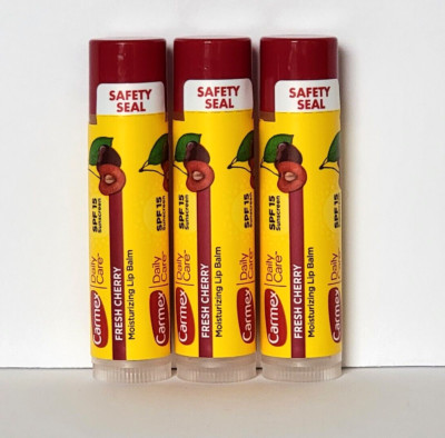 3 Carmex Cherry Moisturizing Lip Balm SPF 15 Water Resistant 0.15 OZ Each New