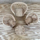 Vintage 4 Set Wicker Rattan Patio Barbie Doll Furniture Chairs Loveseat Table