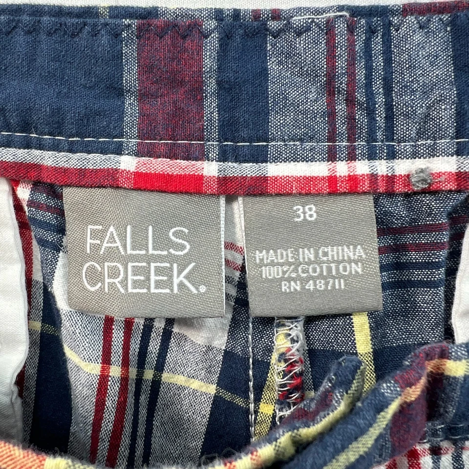 Pantalones Cortos Falls Creek Para Hombre Talla 38x11 Azul Rojo Bolsillos a Cuadros Elastizados 100% Algodón Foto 3 de 4