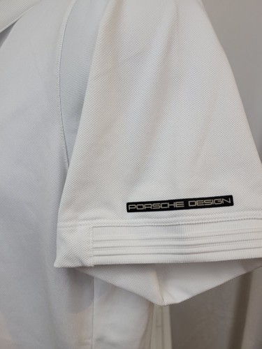 Camisa polo Porsche para hombre talla mediana blanca con logotipo de golf - Imagen 2 de 10