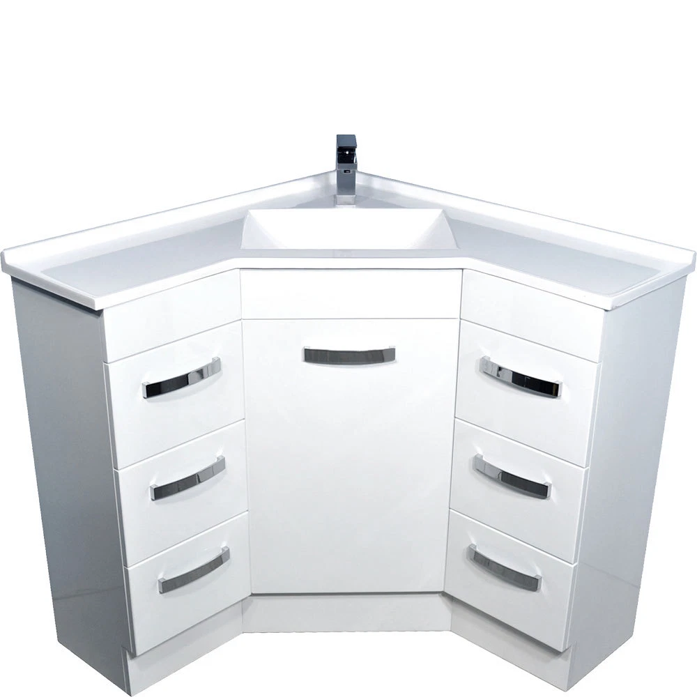 Corner bathroom vanity with sink outlet