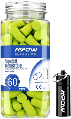 Mpow 055A Lot de 60 paires de bouchons d'oreille en mousse ultra douce 34 dB