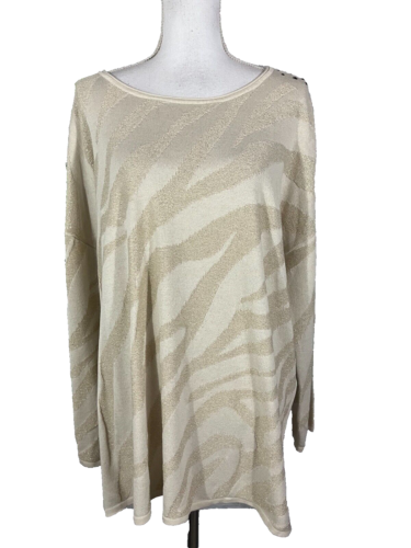 Chico's Sweater Pullover size 16 18 4 Gold Embellished Zebra Edison Chino Slim