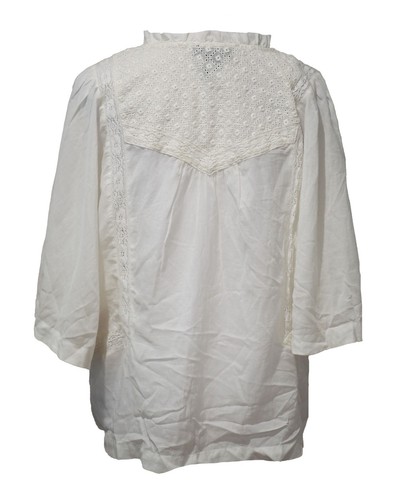 PAIGE S Larina Top Ivory White Peasant Boho Gauze V Neck Tassel Lace Flowy Ecru - Picture 9 of 11