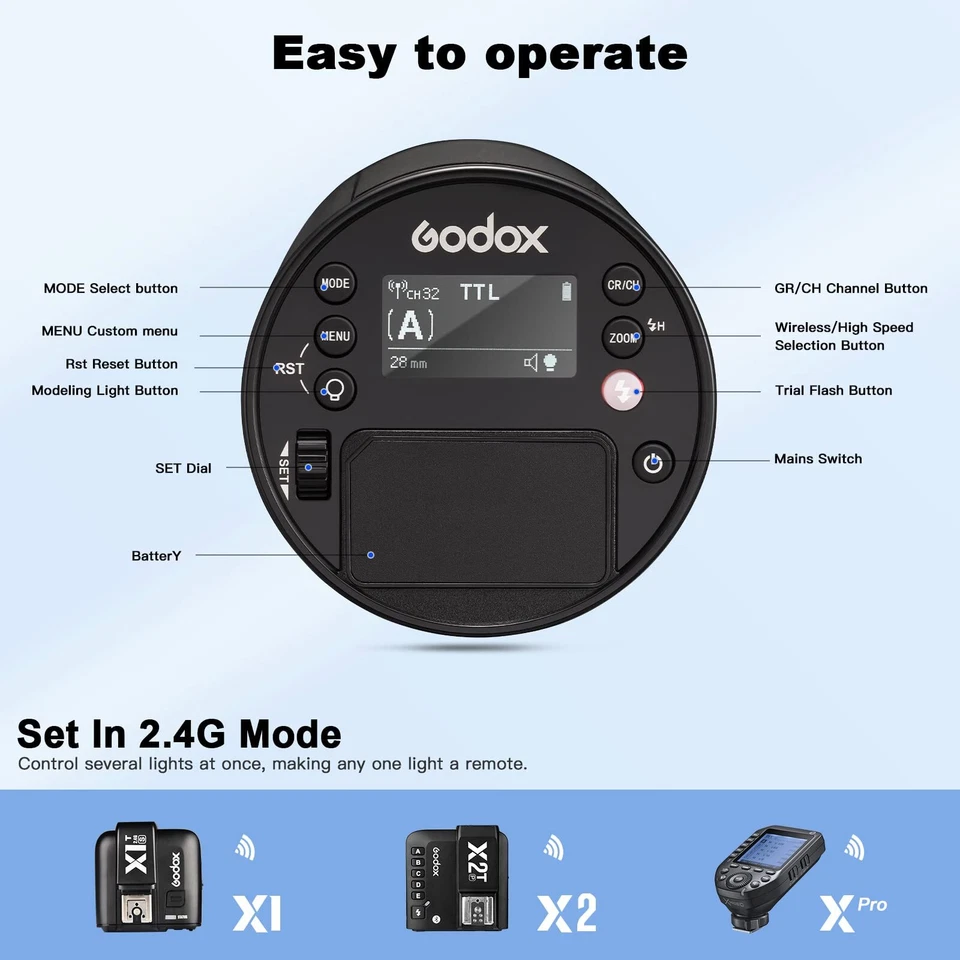 Godox AD100Pro TTL HSS 100W Flash Speedlite 2.4G Wireless Pocket Flash - Image 4 of 4
