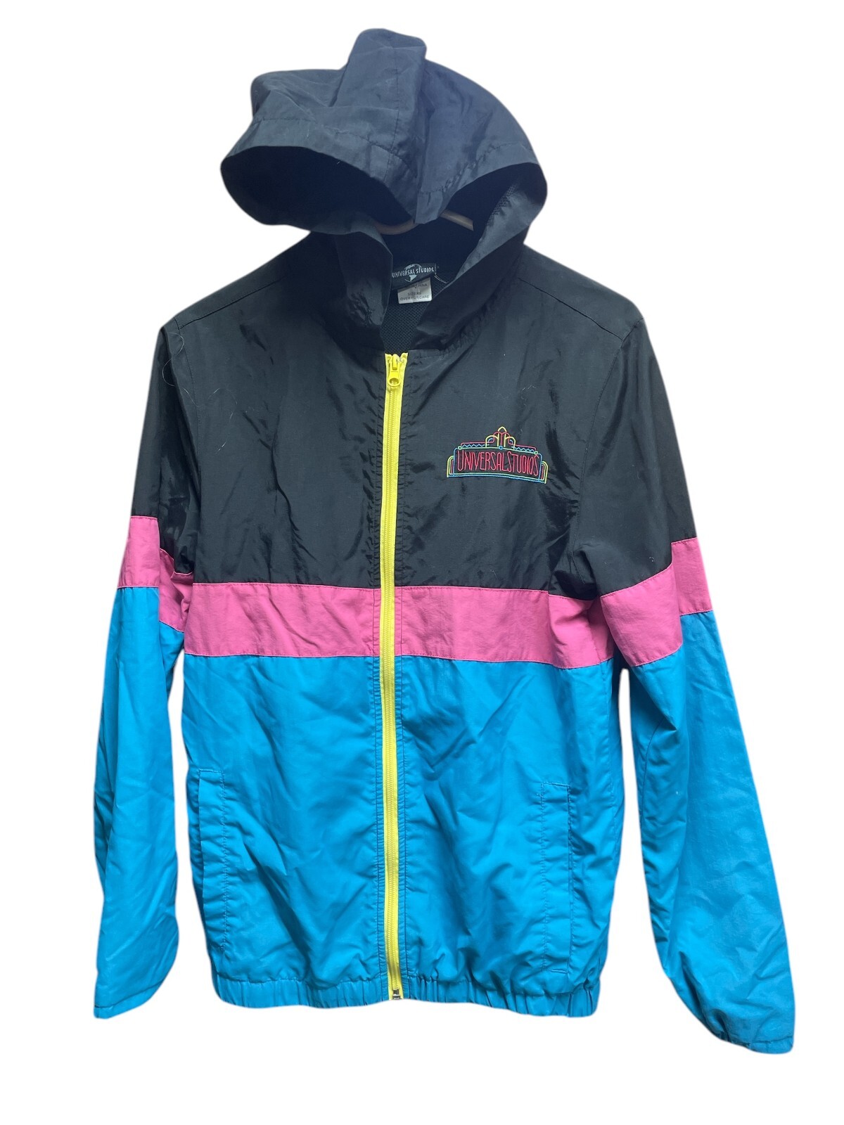 Universal Studios Jacket Men XS Blue Pink Windbreaker Hooded Y2K VTG