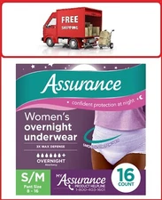 Assurance Women's Incontinence & Postpartum Underwear, S/M, Overnight (16 Count)