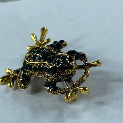 Frosch Anstecknadel Brosche goldfarben Metall grün Strass Modeschmuck - Bild 11 von 16