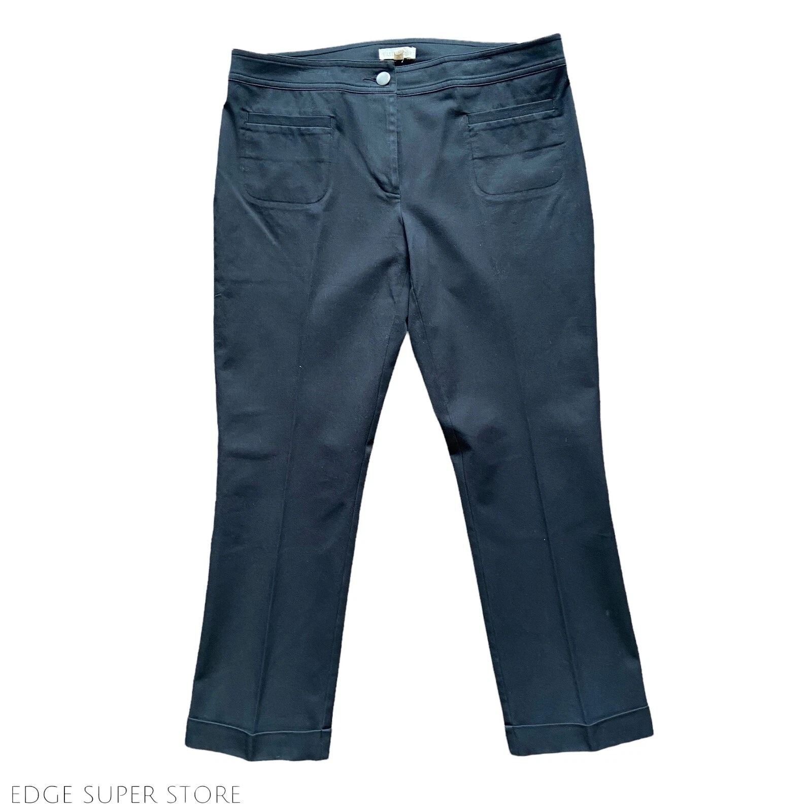 Eileen Fisher Black Cropped Cuffed Cotton Stretch Capri Pants Size XS XSmall