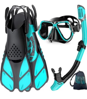 ZEEPORTE Mask Fin Snorkel Set L/XL Siz Snorkeling Gear Panoramic View Anti Fog